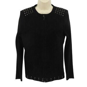 Escapade Women Large Y2K Black Suede Leather Knit Zippered Light Jacket Coat